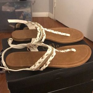 White and gold American Eagle sandals